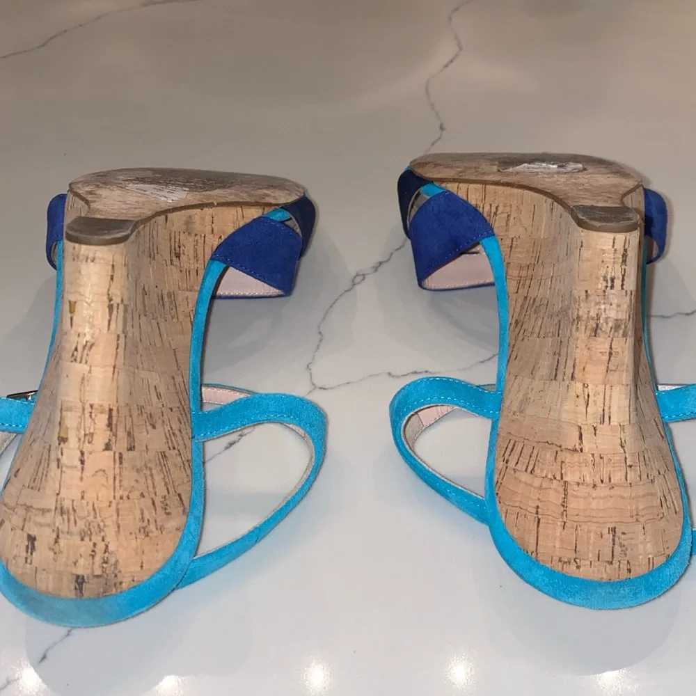 kate spade Blue Multi Suede Cork Wedge Sandals